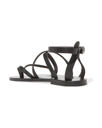 schwarze flache Sandalen aus Leder von K Jacques St Tropez