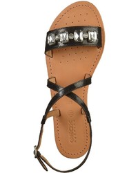 schwarze flache Sandalen aus Leder von Geox