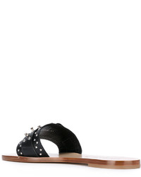 schwarze flache Sandalen aus Leder von Alexander McQueen