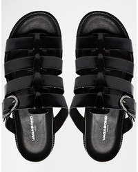 schwarze flache Sandalen aus Leder von Vagabond