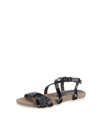 schwarze flache Sandalen aus Leder von Jane Klain