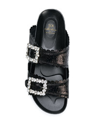 schwarze flache Sandalen aus Leder von Suecomma Bonnie