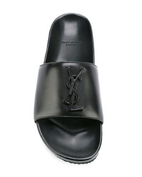 schwarze flache Sandalen aus Leder von Saint Laurent