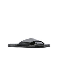 schwarze flache Sandalen aus Leder von Lanvin