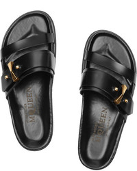 schwarze flache Sandalen aus Leder von Alexander McQueen