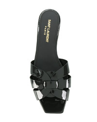 schwarze flache Sandalen aus Leder von Saint Laurent
