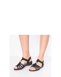 schwarze flache Sandalen aus Leder von Relife