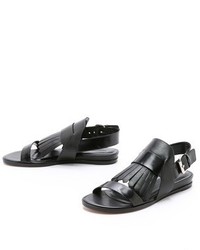 schwarze flache Sandalen aus Leder von Pour La Victoire