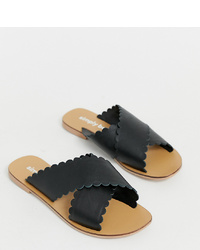 schwarze flache Sandalen aus Leder von Simply Be Extra Wide Fit