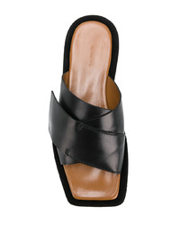 schwarze flache Sandalen aus Leder von Rejina Pyo