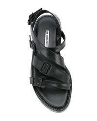 schwarze flache Sandalen aus Leder von Ann Demeulemeester