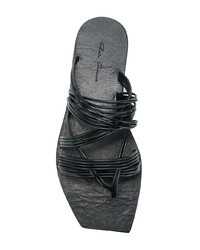 schwarze flache Sandalen aus Leder von Rick Owens