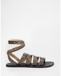 schwarze flache Sandalen aus Leder von Free People