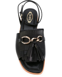 schwarze flache Sandalen aus Leder von Tod's