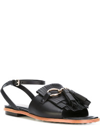 schwarze flache Sandalen aus Leder von Tod's