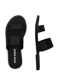 schwarze flache Sandalen aus Leder von Vero Moda