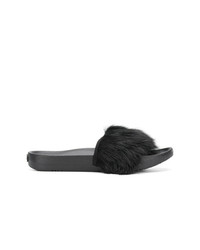 schwarze flache Sandalen aus Pelz von UGG Australia