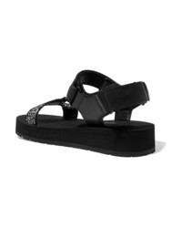 schwarze flache Sandalen aus Segeltuch von Prada