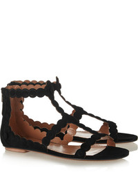 schwarze flache Sandalen aus Wildleder von Alaia