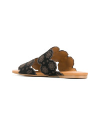 schwarze flache Sandalen aus Wildleder von See by Chloe