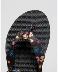 schwarze flache Sandalen mit Blumenmuster von Teva