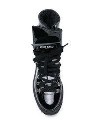 schwarze flache Stiefel mit einer Schnürung aus Leder von Kenzo