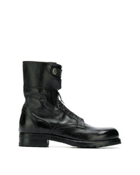 schwarze flache Stiefel mit einer Schnürung aus Leder von Alberto Fasciani