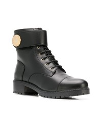 schwarze flache Stiefel mit einer Schnürung aus Leder von Emporio Armani