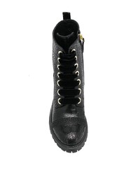schwarze flache Stiefel mit einer Schnürung aus Leder von Twin-Set