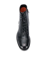 schwarze flache Stiefel mit einer Schnürung aus Leder von Santoni