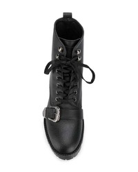 schwarze flache Stiefel mit einer Schnürung aus Leder von Trussardi Jeans