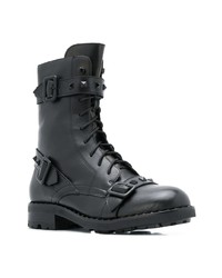 schwarze flache Stiefel mit einer Schnürung aus Leder von Ash