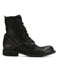 schwarze flache Stiefel mit einer Schnürung aus Leder von Officine Creative