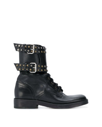 schwarze flache Stiefel mit einer Schnürung aus Leder von Isabel Marant Etoile