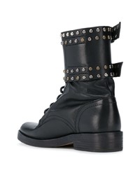 schwarze flache Stiefel mit einer Schnürung aus Leder von Isabel Marant Etoile