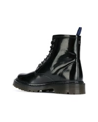 schwarze flache Stiefel mit einer Schnürung aus Leder von Trussardi Jeans