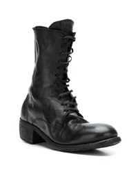 schwarze flache Stiefel mit einer Schnürung aus Leder von Guidi