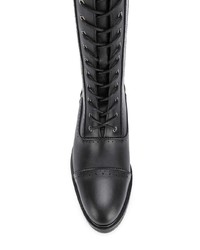 schwarze flache Stiefel mit einer Schnürung aus Leder von Trussardi Jeans