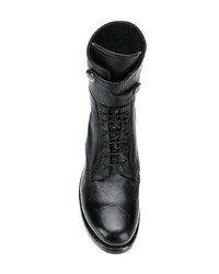 schwarze flache Stiefel mit einer Schnürung aus Leder von Alberto Fasciani