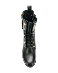 schwarze flache Stiefel mit einer Schnürung aus Leder von Tommy Hilfiger