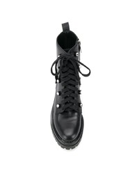 schwarze flache Stiefel mit einer Schnürung aus Leder von Sergio Rossi