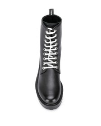 schwarze flache Stiefel mit einer Schnürung aus Leder von Philipp Plein