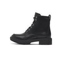 schwarze flache Stiefel mit einer Schnürung aus Leder von Timberland