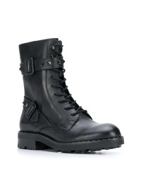 schwarze flache Stiefel mit einer Schnürung aus Leder von Ash