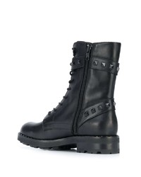 schwarze flache Stiefel mit einer Schnürung aus Leder von Ash