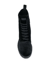 schwarze flache Stiefel mit einer Schnürung aus Wildleder von Philipp Plein