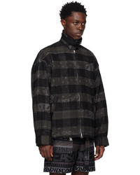 schwarze Flanell Shirtjacke mit Karomuster von Sacai