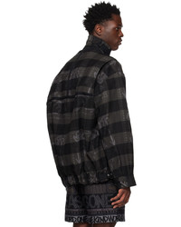 schwarze Flanell Shirtjacke mit Karomuster von Sacai