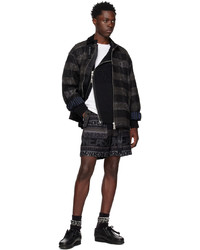 schwarze Flanell Shirtjacke mit Karomuster von Sacai