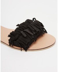 schwarze flache Sandalen aus Wildleder mit Fransen von Asos